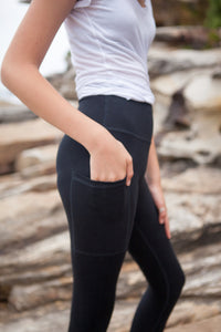 BondiEco bamboo, organic cotton, leggings.  High waisted, slimming, with pockets. Perfect for yoga and pilates.
