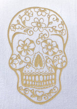 Load image into Gallery viewer, BondiEco Long sleeve luxe modal t-shirt with subtle gold sugar skull print.