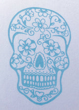 Load image into Gallery viewer, BondiEco Long sleeve luxe modal t-shirt with subtle light blue sugar skull print.
