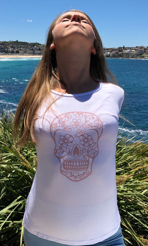 BondiEco Long sleeve luxe modal t-shirt with subtle rose sugar skull print.