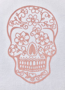 Long Sleeve T-shirt - Sugar skull design - Modal fabric - White/Light Blue